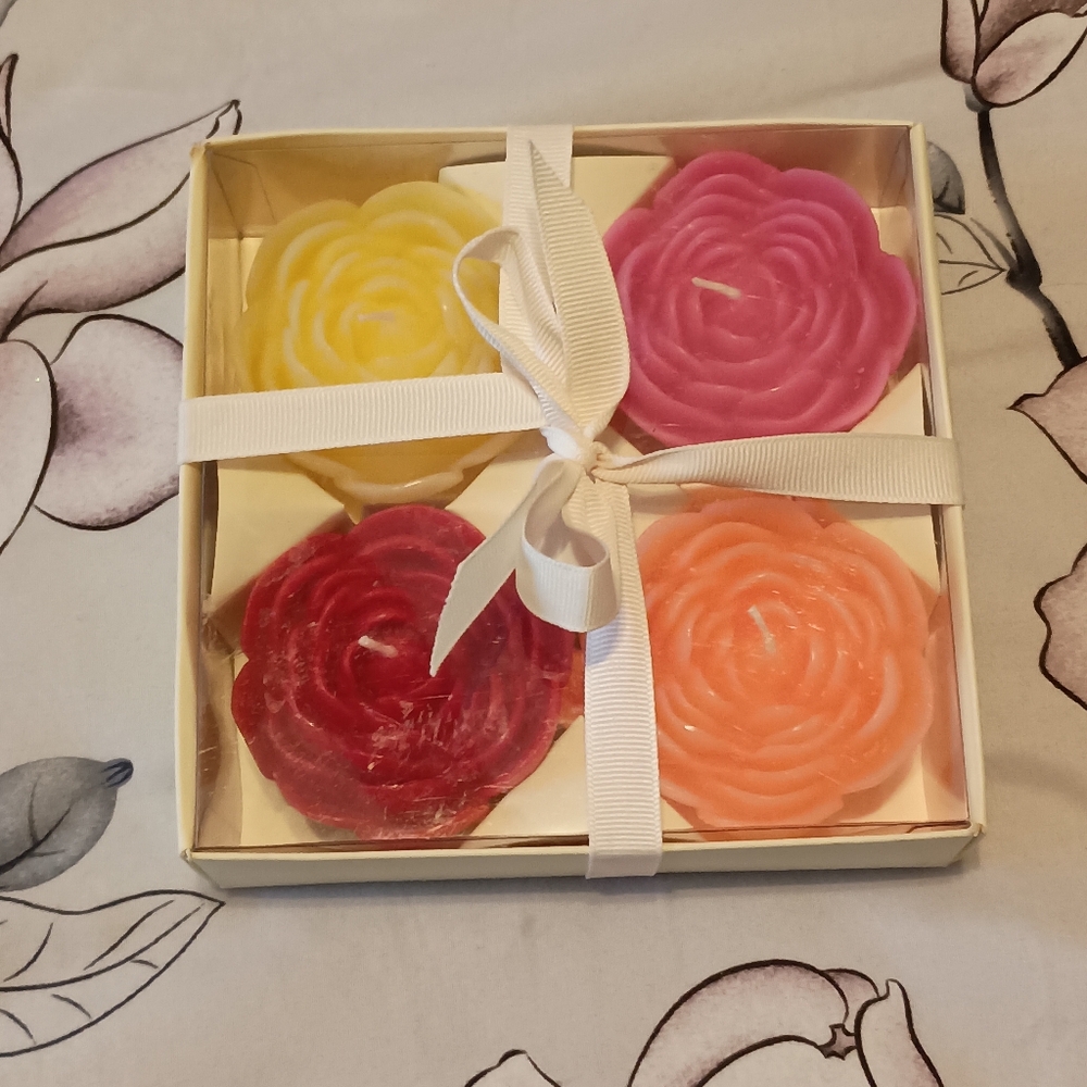 NEW Peony Rose Floral Flower Candle Set - Pink, Yellow, Red, Orange in Gift Box